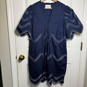 Tuckernuck Hyacinth House Weston Mini Dress Navy Embroidered Cotton NWT Large